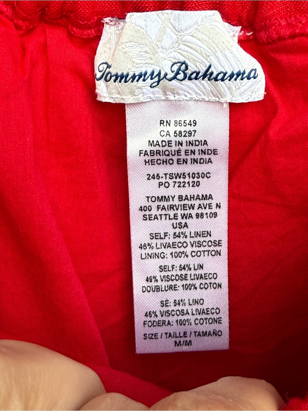 Tommy Bahama St Lucia Linen-Blend Off-the-Shoulder Coverup Dress pockets M red - Picture 4 of 6